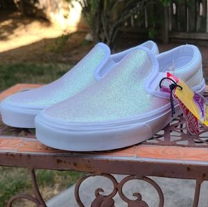 UV iridescent glitter slip on vans